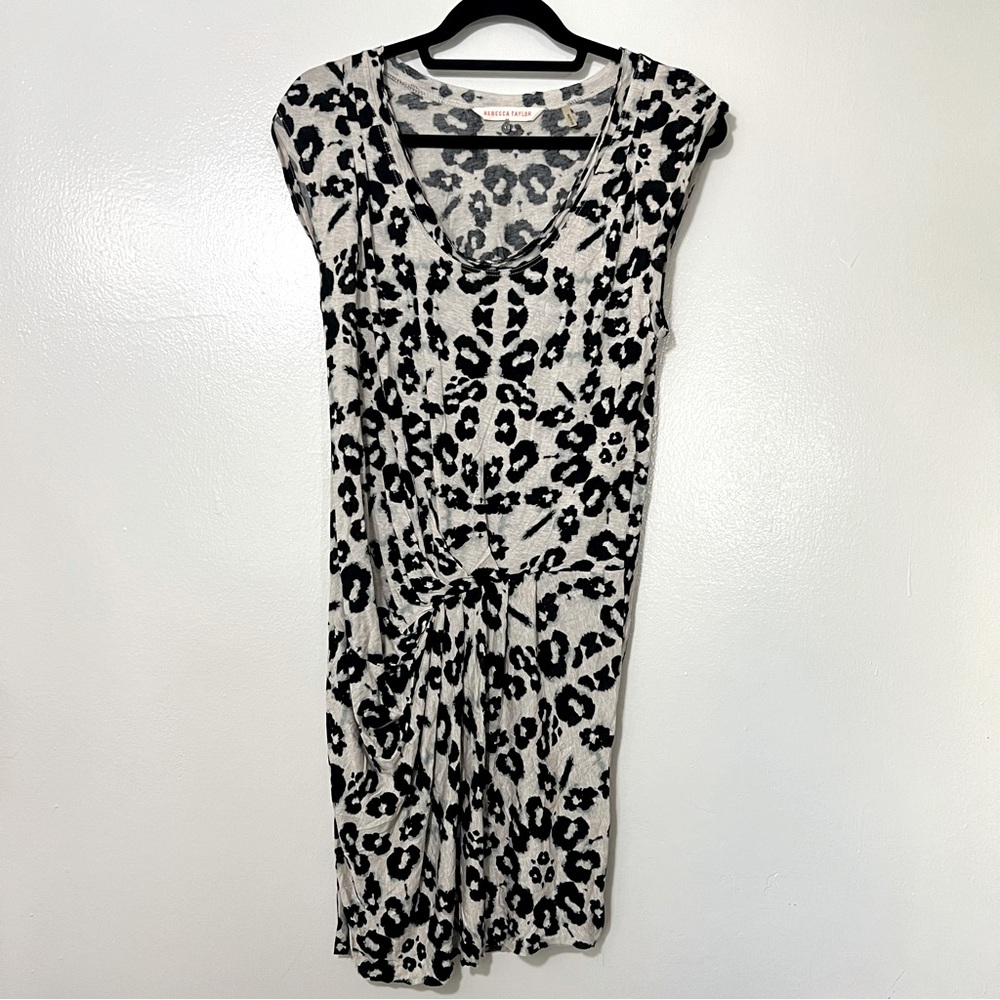 Rebecca Taylor Vintage Black White Animal Leopard Print T-Shirt Midi Dress XS